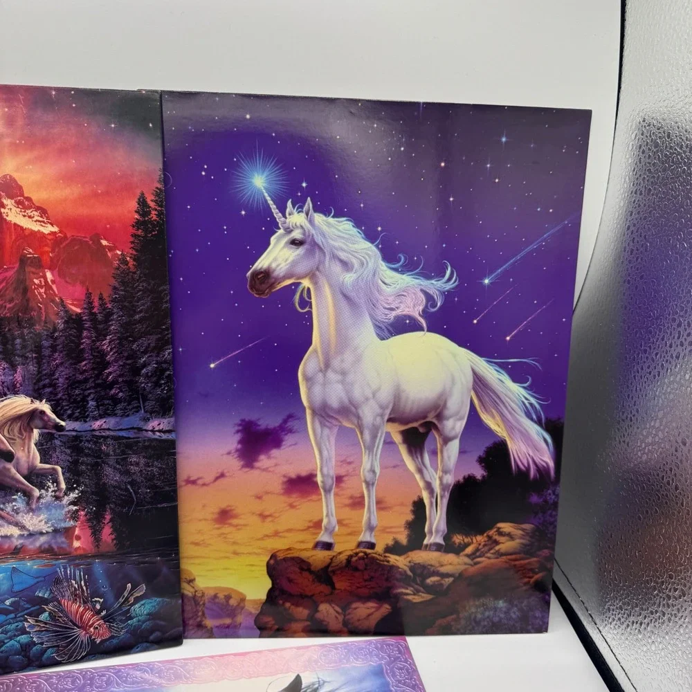 Vintage 90s Christian Riese Lassen Norcom Folders Unicorn Horse Lot of 3